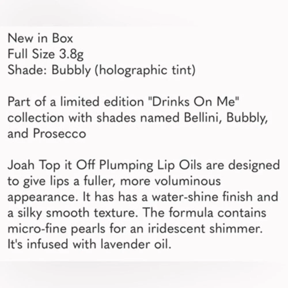 JOAH Top It Off Plumping Lip Oil Full Size NIB